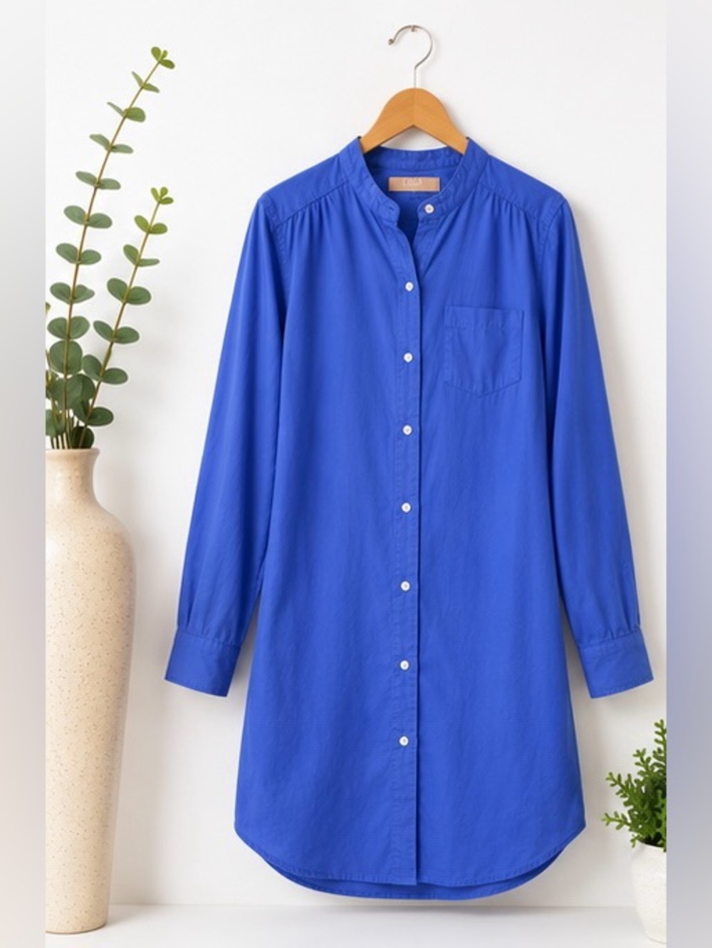 CALI Blue Bottom Down Cotton Shirt Dress